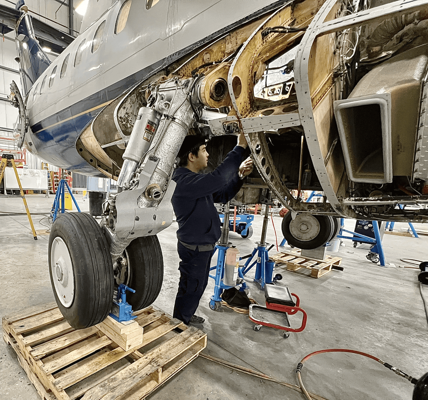 Working on an aircraft with its panels off